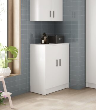VITA 2 Door White Utility Storage Cabinet- Freestanding Cupboard for Home Organisation