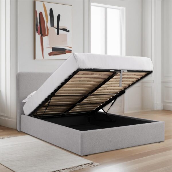 TEDDY BOUCLE 4FT6 Double Grey Ottoman Storage Bed Gas Lift Up - (L) 210cm x (W) 155cm (H) 113cm with Memory Foam & Spring Mattress - Image 2