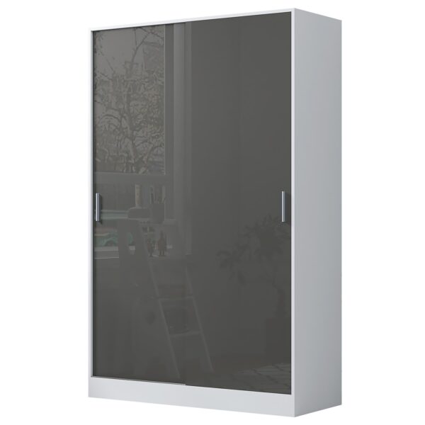 Reflect 2 Door Sliding Wardrobe - Grey Gloss & Matt White - Hanging Rails & Shelves - H:180cm x W: 120cm x D: 58cm - Modern Design - Image 7