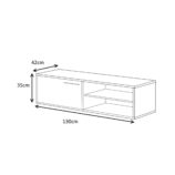 KIKUA Grey & White Modern TV Unit with 2 Doors and Open Storage- Media Stand for Living Room.