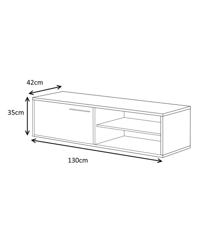 KIKUA Grey & White Modern TV Unit with 2 Doors and Open Storage- Media Stand for Living Room.