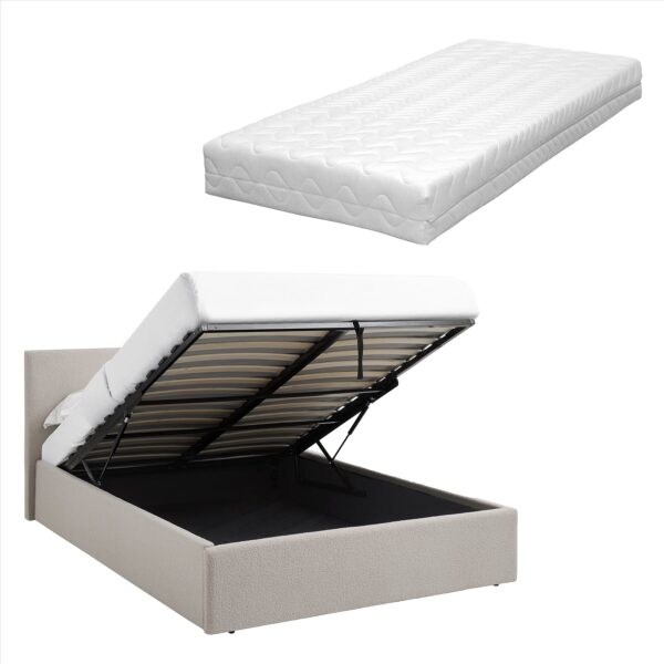 TEDDY Boucle Gas Lift Ottoman Storage Bed in Beige with 4 Size + Mattress Option - Image 49