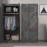 ZITA Grey Marble Effect 2 Piece Wardrobe Bundle - 2 x 2-Door Wardrobes, (L) 50cm x (W) 76cm x (H) 180cm.