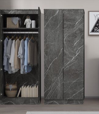 ZITA Grey Marble Effect 2 Piece Wardrobe Bundle - 2 x 2-Door Wardrobes, (L) 50cm x (W) 76cm x (H) 180cm.