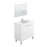 BALTIC 80cm Wide White Sink Unit 2 Door Under Basin Cabinet with Mirror.