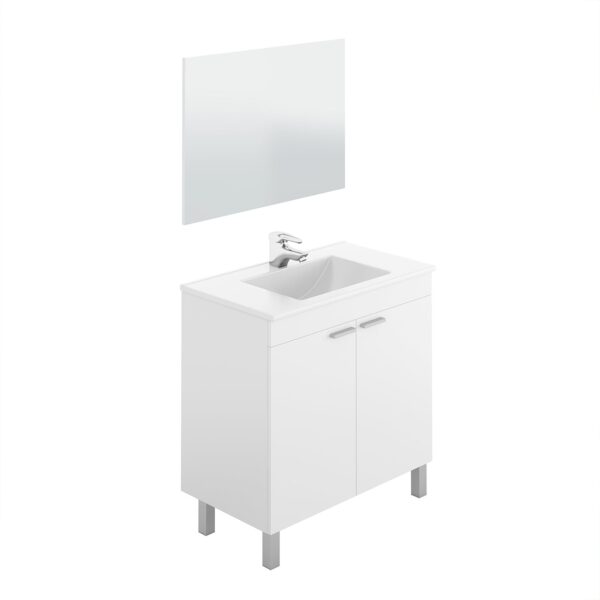 BALTIC 80cm Wide White Sink Unit 2 Door Under Basin Cabinet with Mirror.