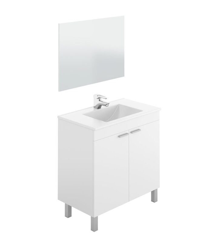 BALTIC 80cm Wide White Sink Unit 2 Door Under Basin Cabinet with Mirror.