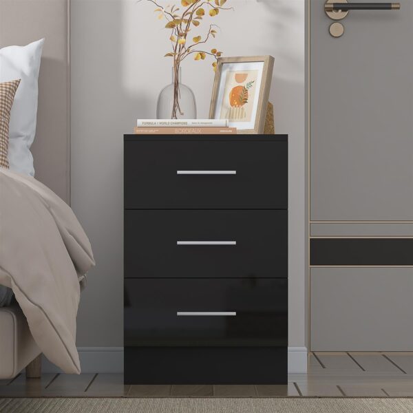 REFLECT High Gloss Bedroom Furniture Wardrobe Chest Bedside Desk Option in Black - Image 43