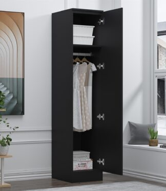 Reflect 1 Door High Gloss Wardrobe - Black, Durable Melamine Finish - Modern Bedroom Storage - Single Door Wardrobe