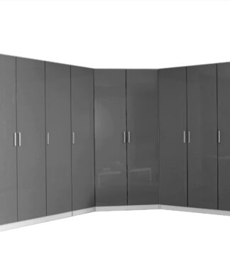 Reflect 4pc Wardrobe Bundle - 2 Door Corner + 2x 3 Door Plain + 1 Door Plain - Grey Gloss & Matt White - H: 180cm x W: 179cm