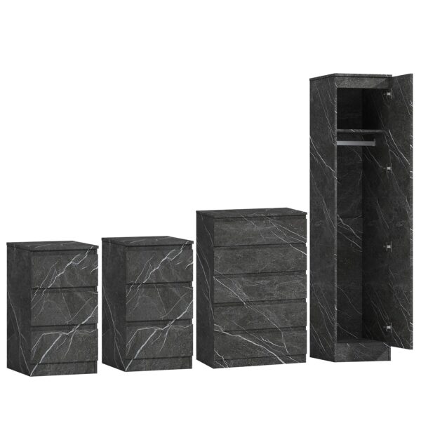 ZITA 4pc Grey Marble Effect Bedroom Set - 1-Door Wardrobe, Tall Chest & 2 Bedside Tables, Stylish Modern Storage Furniture - Image 7