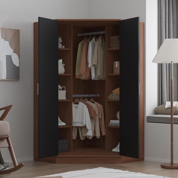 REFLECT High Gloss Bedroom Furniture Wardrobe Chest Bedside Desk - Black/Walnut - Image 17
