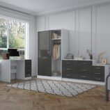 REFLECT Gloss 4pc Set - 2 Door Sliding Wardrobe + Wide Chest + Bedside + Desk.