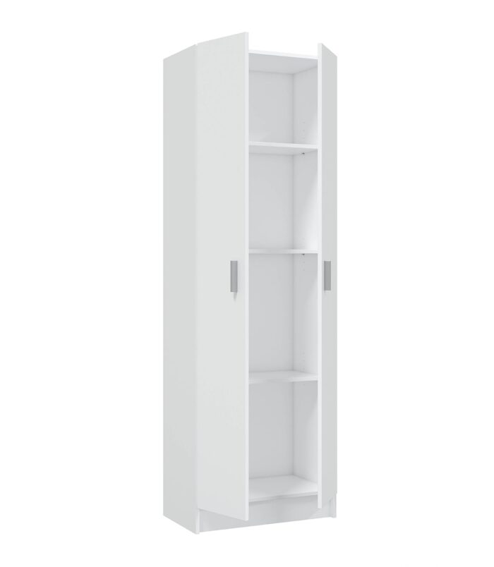 Vita White 2 Door 4 Shelf Kitchen Utility Room Cabinet - Modular Cleaning Storage - H: 180cm x W: 59cm x D: 37cm.