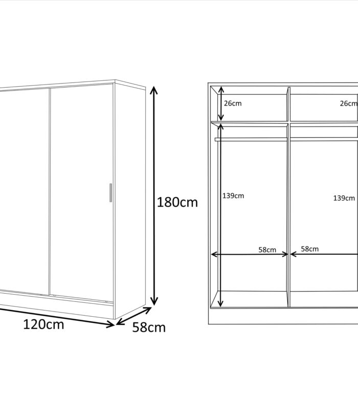 REFLECT Gloss 4pc Set - 2 Door Sliding Wardrobe + Wide Chest + Bedside + Desk.