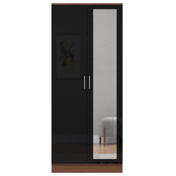 REFLECT High Gloss Bedroom Furniture Wardrobe Chest Bedside Desk - Black/Walnut - Image 59