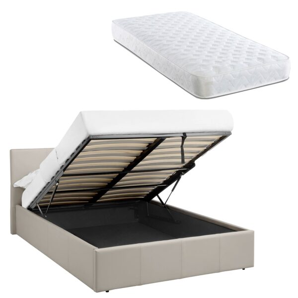 LUNA Faux Leather Ottoman Storage Bedframe in Beige 4 Size + Mattress Options - Image 12