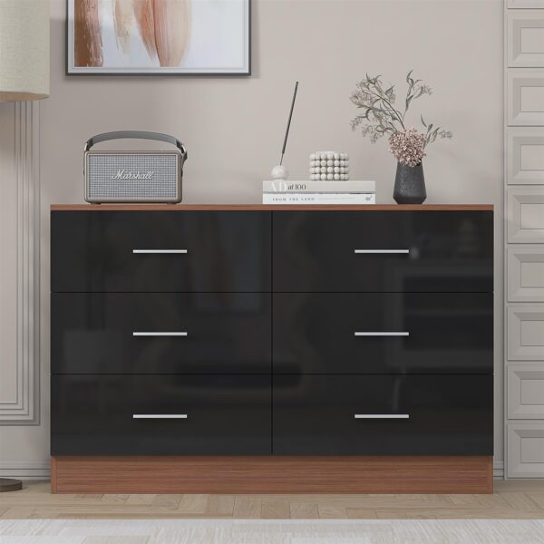 REFLECT Gloss Bedroom Furniture Wide 6 Drawer Chest of Drawers - 4 Colour Option - Image 3