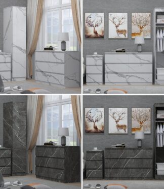 ZITA 3pc Set - 1 Door Wardrobe + Wide Chest + Bedside in White OR Grey Marble