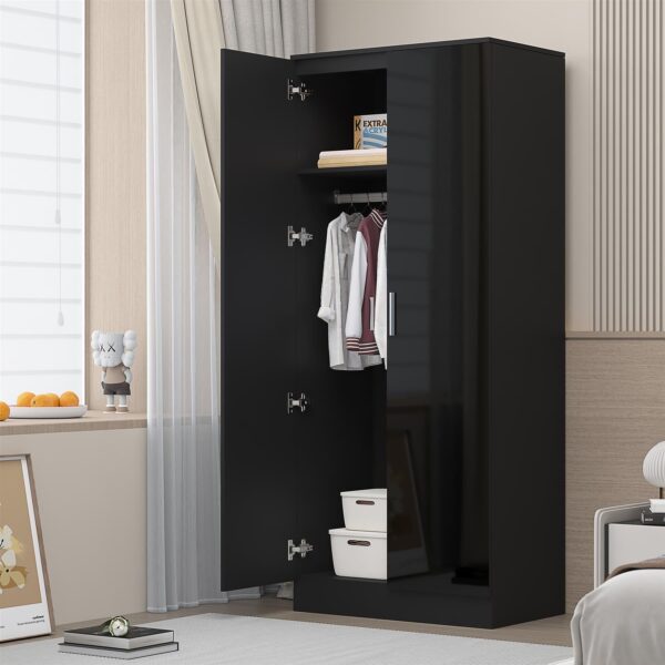 REFLECT High Gloss Bedroom Furniture Wardrobe Chest Bedside Desk Option in Black - Image 106