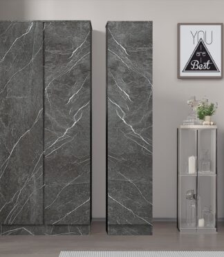 ZITA Grey Marble Effect 2 Piece Wardrobe Set - 2 Door and 1 Door, Spacious Bedroom Storage Solutions.