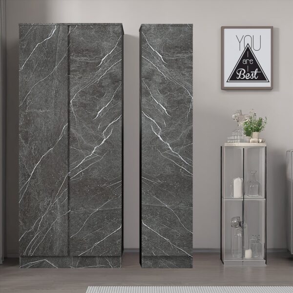 ZITA Grey Marble Effect 2 Piece Wardrobe Set - 2 Door and 1 Door, Spacious Bedroom Storage Solutions.
