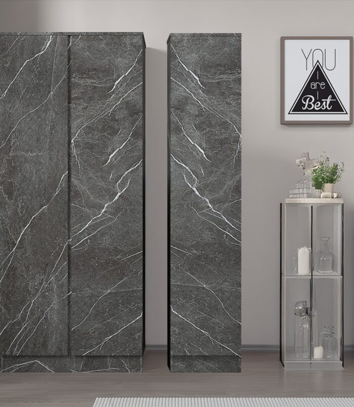 ZITA Grey Marble Effect 2 Piece Wardrobe Set - 2 Door and 1 Door, Spacious Bedroom Storage Solutions.