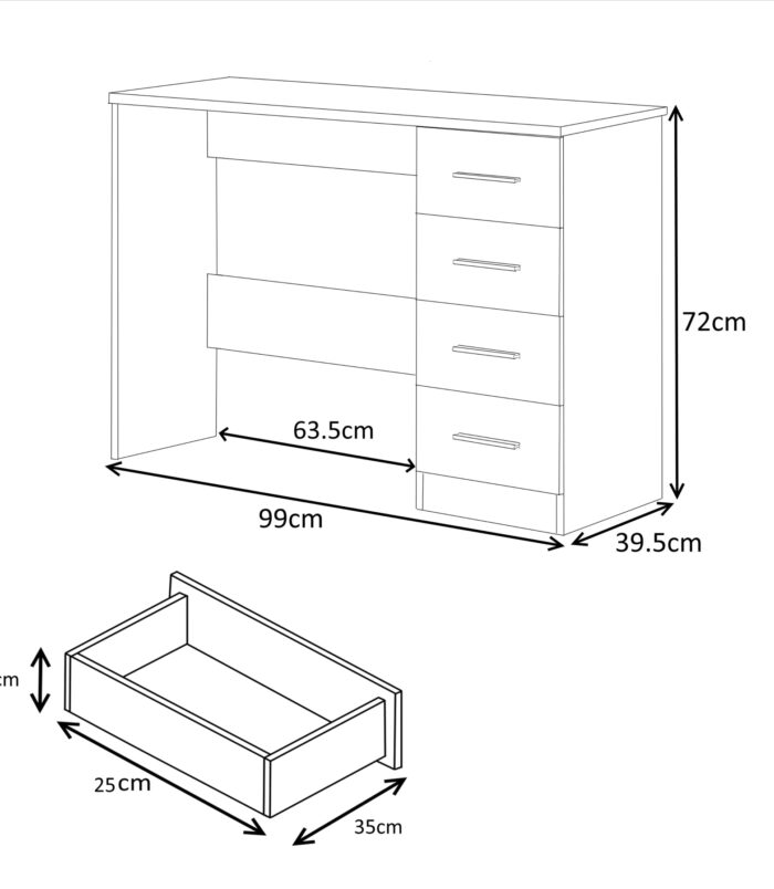 REFLECT Gloss 4pc Set - 2 Door Sliding Wardrobe + Wide Chest + Bedside + Desk.