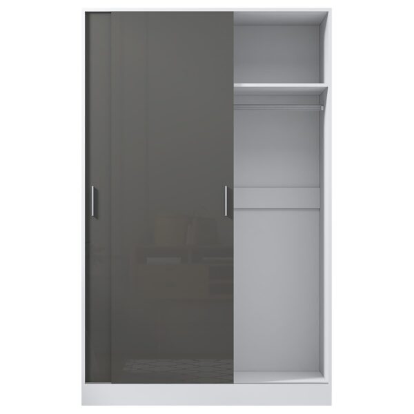 Reflect 2 Door Sliding Wardrobe - Grey Gloss & Matt White - Hanging Rails & Shelves - H:180cm x W: 120cm x D: 58cm - Modern Design - Image 6