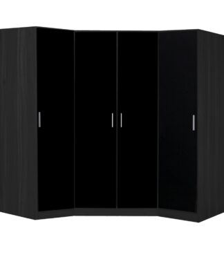 Reflect 3pc Wardrobe Bundle - 2 Door Corner + 2x 1 Door Plain - Black Gloss & Black Oak - H: 180cm x W: 179cm x D: 103cm
