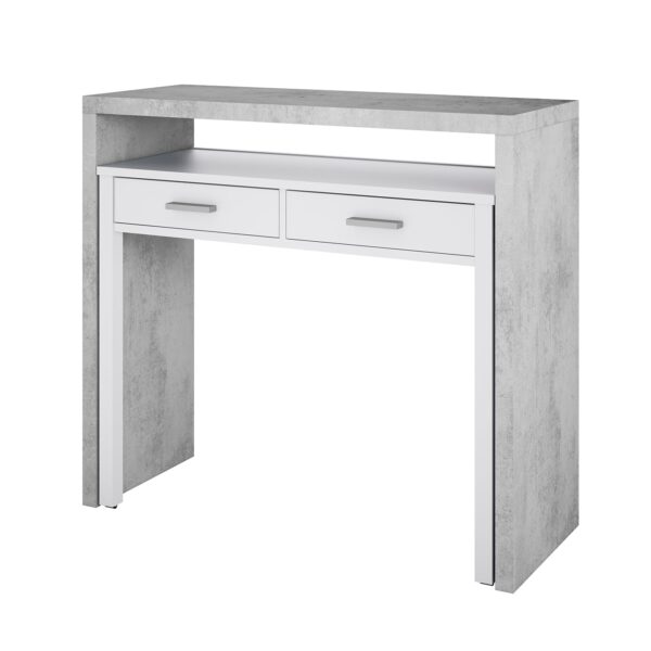 AMBRA Extending Computer Desk with 2 Storage Drawers - Home Office & Console Table for Bedroom, Living Room, Hallway - White/Grey.