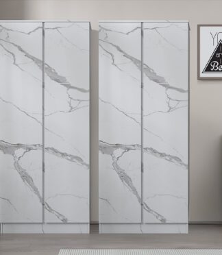 ZITA White Marble Effect 2 Piece Wardrobe Bundle - 2 x 2-Door Wardrobes, (L) 50cm x (W) 76cm x (H) 180cm.