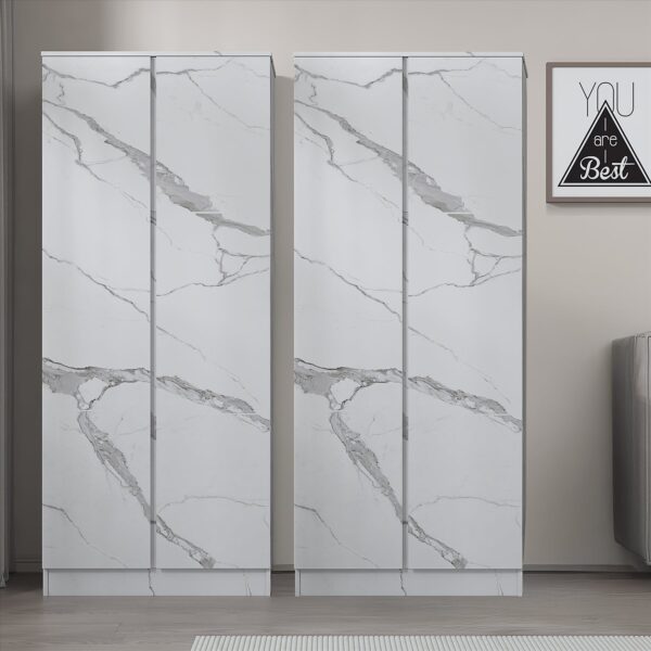 ZITA White Marble Effect 2 Piece Wardrobe Bundle - 2 x 2-Door Wardrobes, (L) 50cm x (W) 76cm x (H) 180cm.
