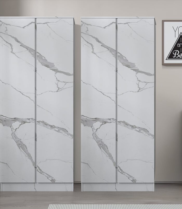 ZITA White Marble Effect 2 Piece Wardrobe Bundle - 2 x 2-Door Wardrobes, (L) 50cm x (W) 76cm x (H) 180cm.