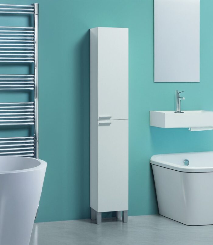 Baltic White Tall 2 Door Bathroom Storage Cabinet - Organiser for Toiletries & Towels - H: 182cm x W: 30cm x D: 25cm.