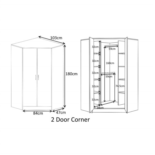REFLECT Gloss 5 Door Wardrobe Bundle - 2 Door Corner + 3 Door Mirror Bedroom Set - Image 24