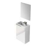 Gloss White 40cm Bathroom Vanity Unit with Sink and Mirror- Compact Basin Cabinet for Small Bathrooms.