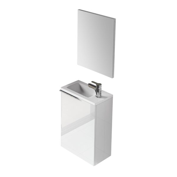 Gloss White 40cm Bathroom Vanity Unit with Sink and Mirror- Compact Basin Cabinet for Small Bathrooms.
