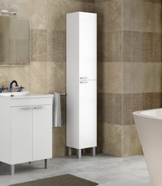 Baltic White Tall 2 Door Bathroom Storage Cabinet - Organiser for Toiletries & Towels - H: 182cm x W: 30cm x D: 25cm.