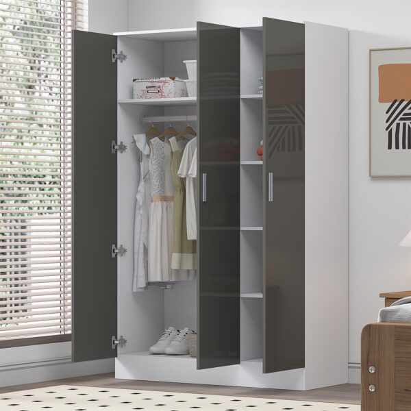 REFLECT High Gloss Bedroom Furniture Wardrobe Chest Bedside Desk in Grey/White - Image 44