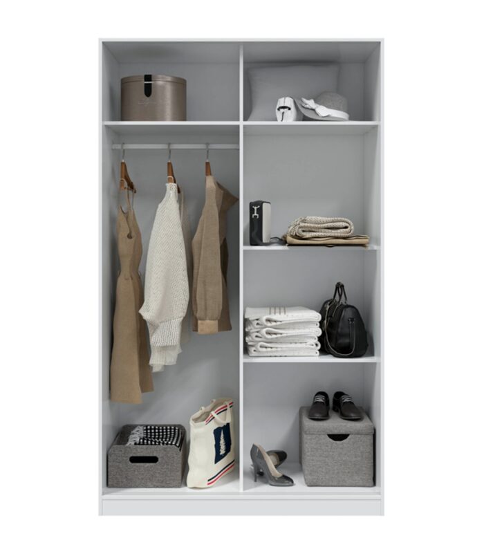 TOP 2 Door Large Modern Sliding Bedroom Wardrobe - White & Grey Finish - H: 200cm x W: 120cm x D: 50cm.