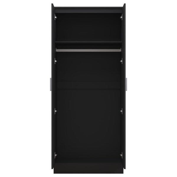 Reflect 2 Door Mirrored Wardrobe - Black Gloss & Black Oak - Hanging Rails & Shelves - H: 180cm x W: 76cm - Modern Sleek Design - Image 7