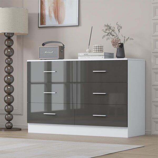 REFLECT High Gloss Bedroom Furniture Wardrobe Chest Bedside Desk in Grey/White - Image 30
