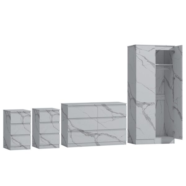ZITA 4pc Bedroom Set White Marble Effect - Wardrobe, 6 Drawer Chest & 2 Bedsides - Image 5