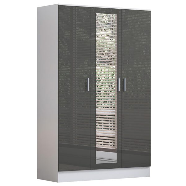 Reflect 3 Door Mirror Wardrobe, 5 Drawer Chest, 2 Drawer Bedside & Desk - Grey Gloss & Matt White - Modern Bedroom Furniture Set - Image 7
