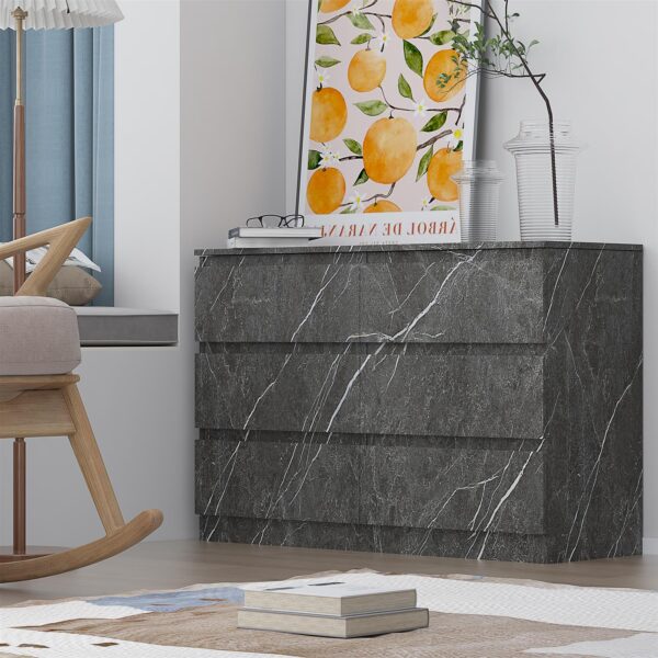 ZITA Grey Marble Effect 6 Drawer Chest - Wide Storage Unit, (L) 40cm x (W) 112cm x (H) 75cm, Stylish Bedroom Storage