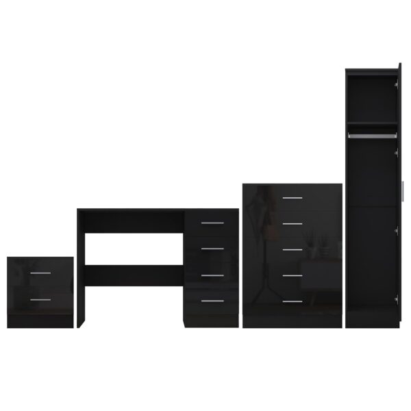 Reflect 1 Door Plain Wardrobe, 5 Drawer Chest, 2 Drawer Bedside & Desk - Black Gloss & Black Oak - Bedroom Furniture Set - Image 7