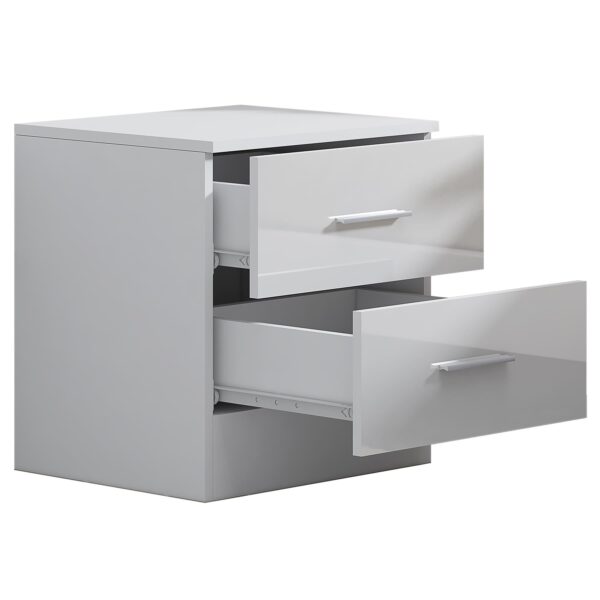 Reflect 2 Drawer Bedside - White Gloss & Matt White - Modern Nightstand for Bedroom Storage - H: 48.5cm x W: 45cm x D: 39.5cm - Image 7