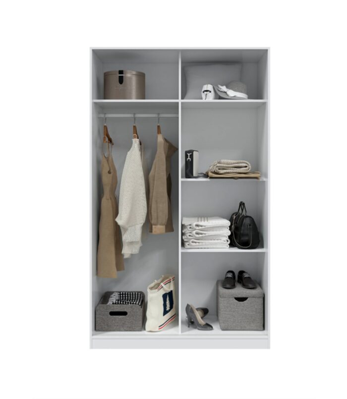 TOP White 2 Door Large Modern Sliding Bedroom Wardrobe - H: 200cm x W: 120cm x D: 50cm.