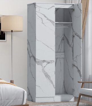 ZITA 2 Door PLAIN Wardrobe - White Marble Effect